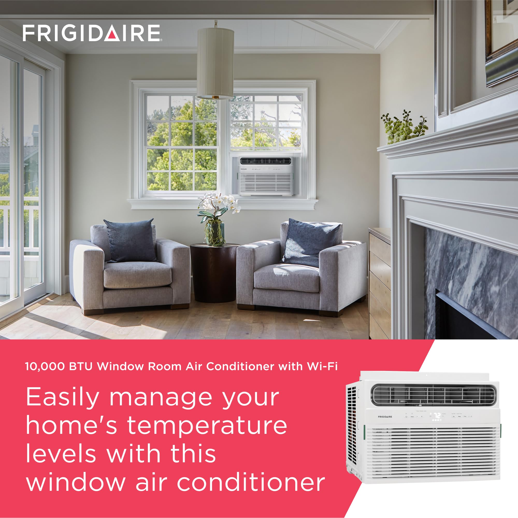 10,000 BTU Smart Window Air Conditioner with Wi-Fi, Cools Up to 450 Sq. Ft., Remote Control, Quiet Operation