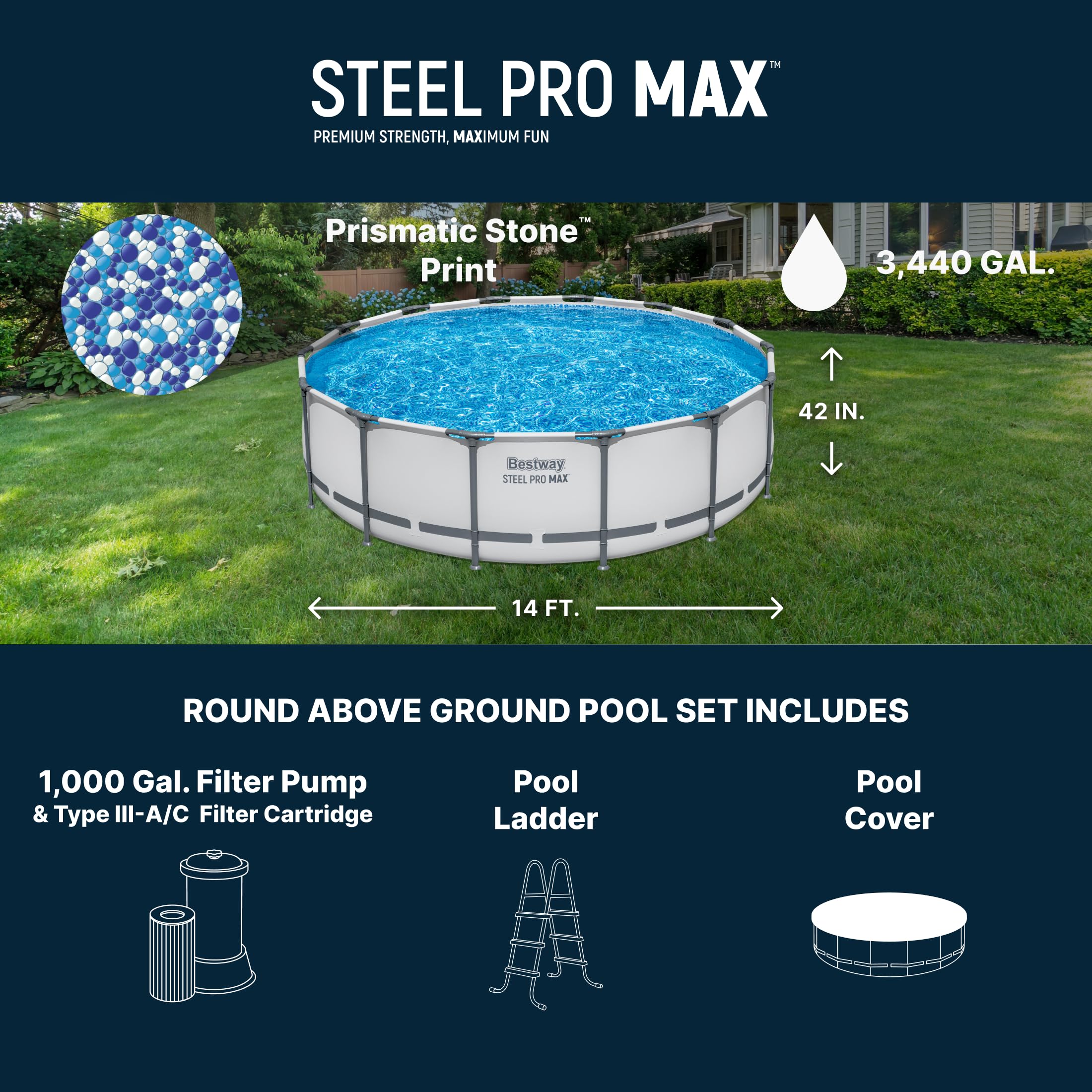 Steel Pro MAX 20 Foot x 52 Inch Round Above Ground Swimming Pool Set Outdoor Metal Frame Family Pool with Filter Pump