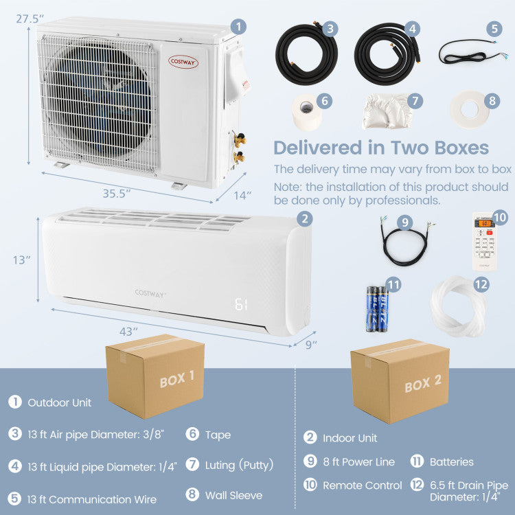 Energy Star Certified 22000 BTU 21 SEER2 Ductless Mini Split Air Conditioner and Heater 208-230V Works with Alexa