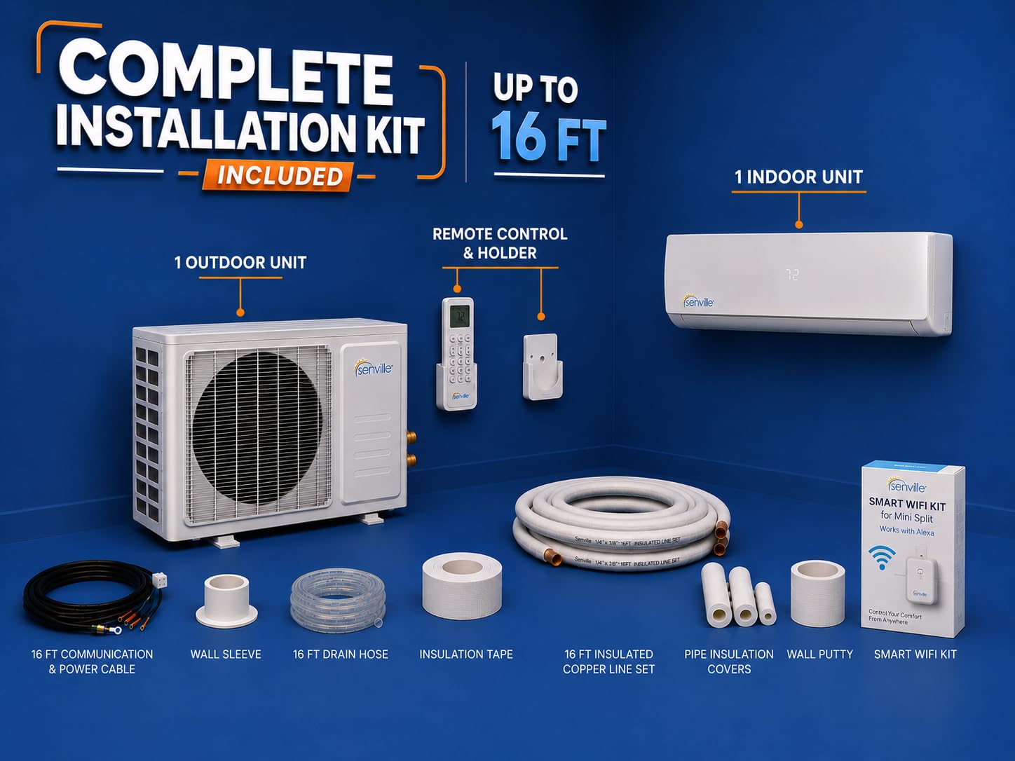 AURA Mini Split Air Conditioner, Heat Pump, White, 24000 BTU
