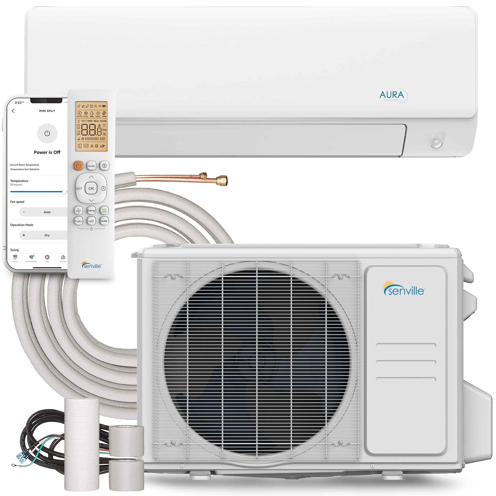 AURA Mini Split Air Conditioner, Heat Pump, White, 24000 BTU