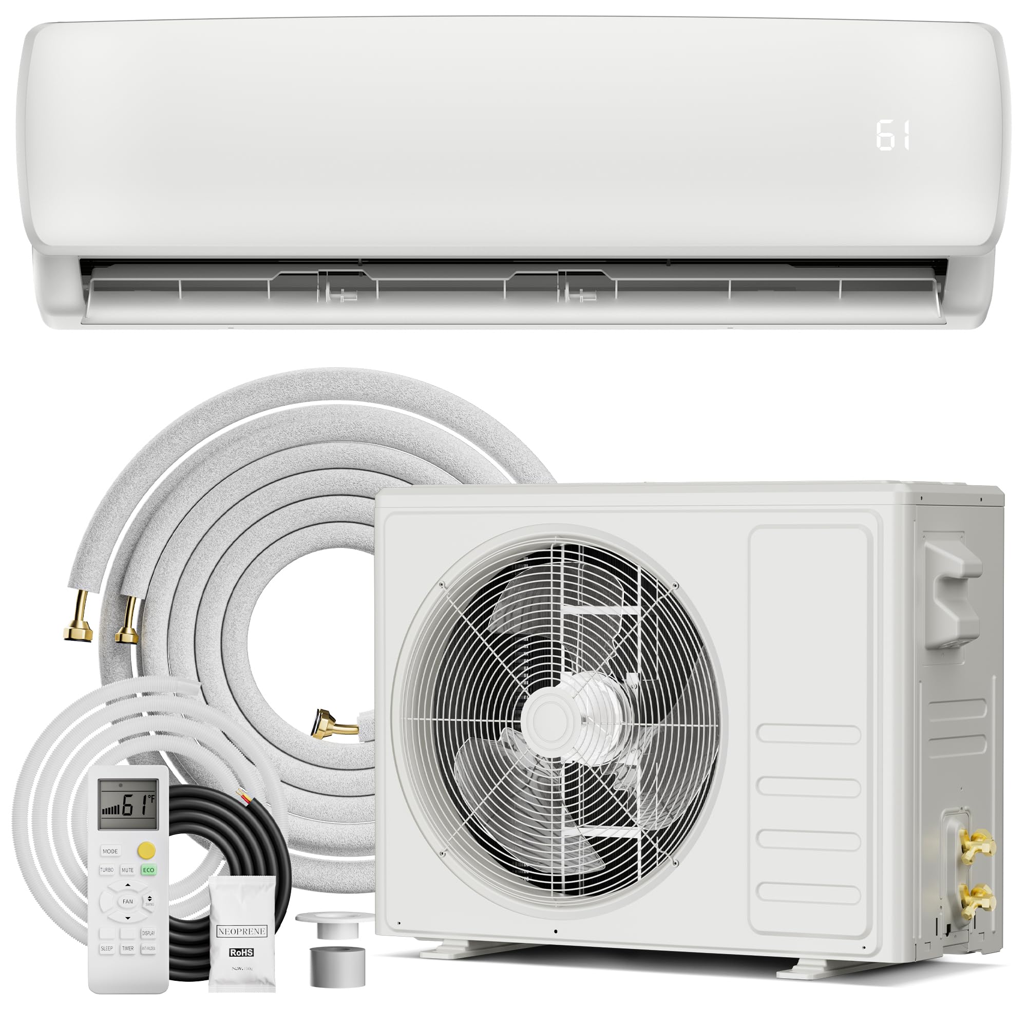 9000 BTU Mini Split AC/Heating System,19 SEER2 110/120V Energy Efficient Ductless Inverter System,Cools Up