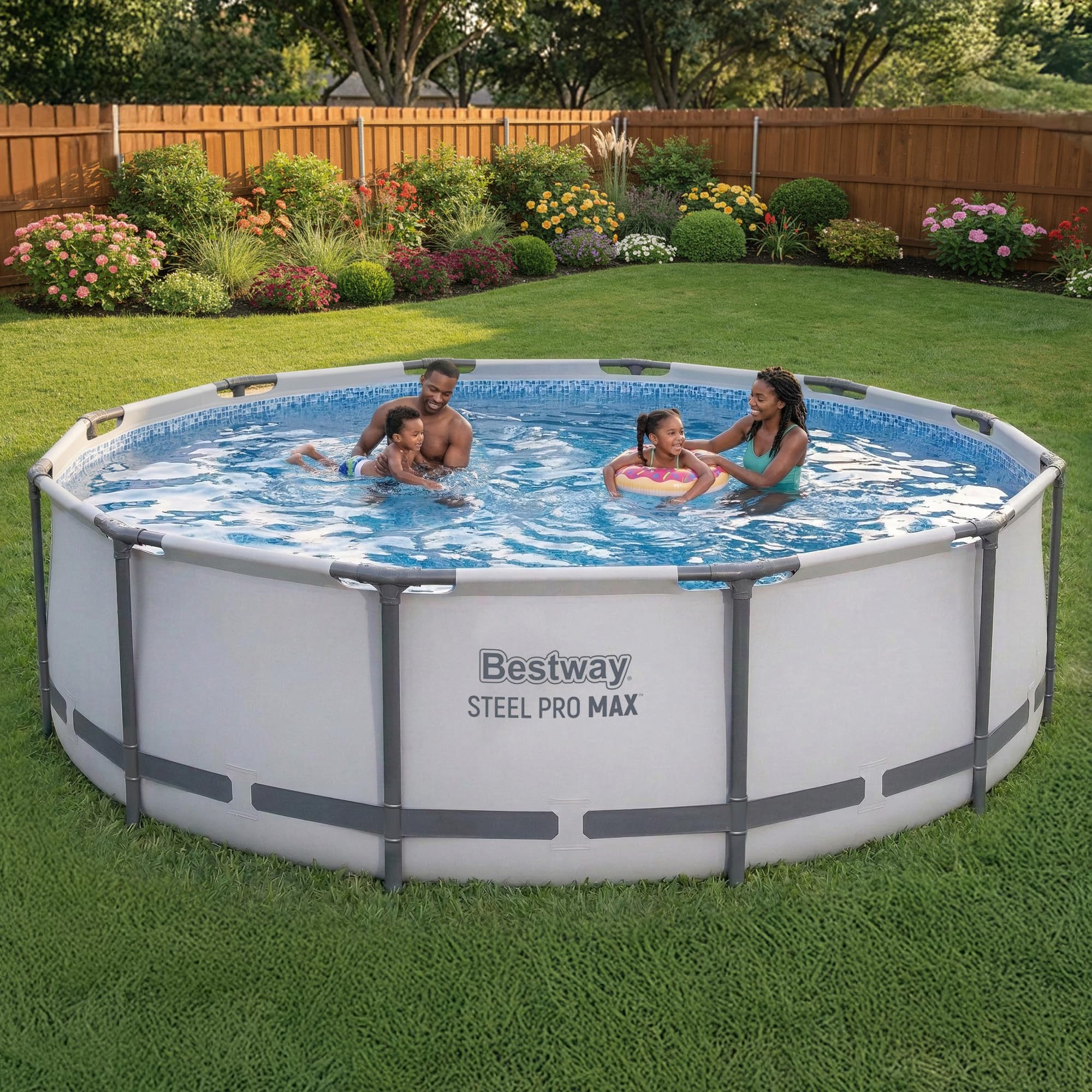 Steel Pro MAX 20 Foot x 52 Inch Round Above Ground Swimming Pool Set Outdoor Metal Frame Family Pool with Filter Pump